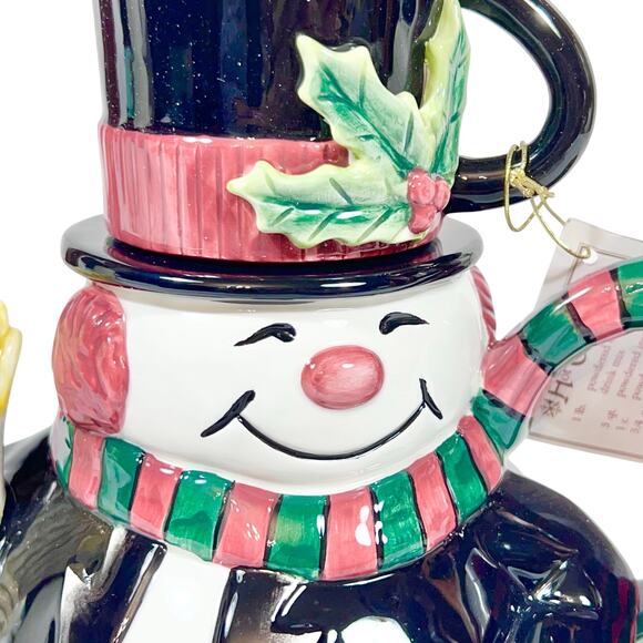 Fitz and Floyd Snowman Cocoa Pot and Cup Snack Therapy Cocoa Tea Set For One New - Picture 6 of 9